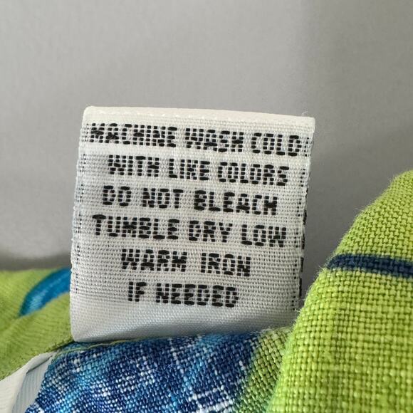 Parisian Works Womens Button Up Blouse Size Petite Medium Green Blue 100% Linen - Picture 8 of 12